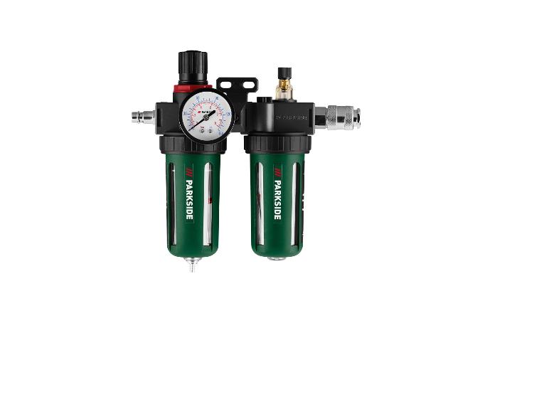 Twee Parkside luchtfilters met een manometer.