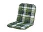 Groen geruit tuinstoelkussen met rug- en zitgedeelte.