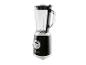Zwarte retro blender met een glazen kan en een zilveren bedieningsknop