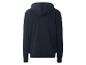Donkerblauwe hoodie.