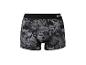 Herenboxershorts met grijs en zwart marmerprint, met zwarte elastische tailleband.