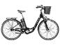 Zwarte Zündapp elektrische fiets met voorwielmand en bagagedrager.