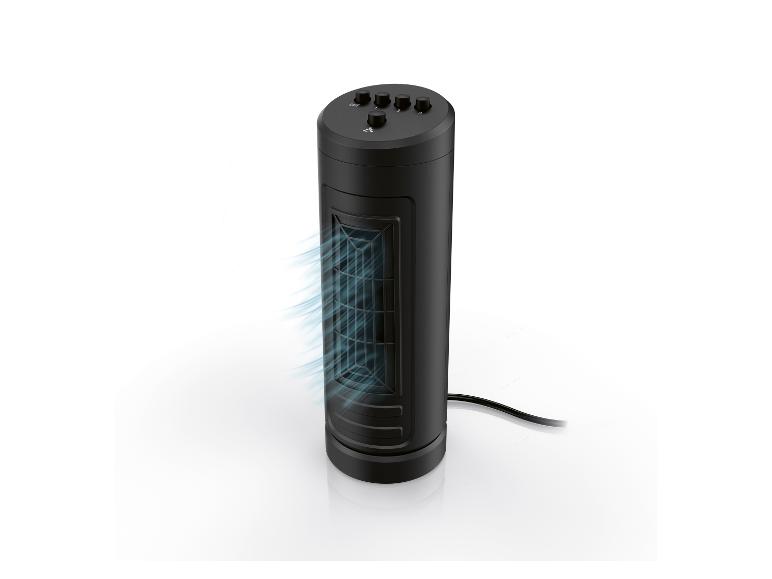 Zwarte verwarming en ventilator, cilindrisch ontwerp.