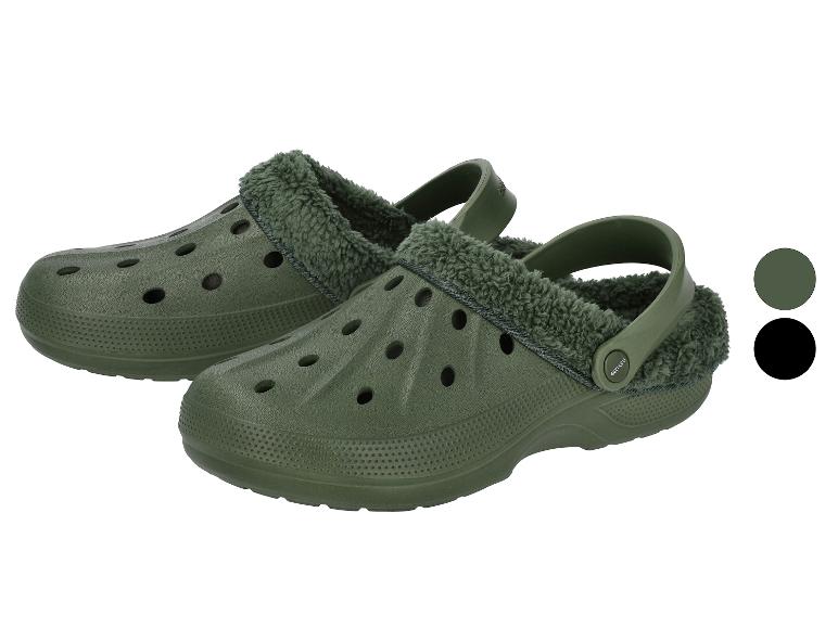 Groene gevoerde klompen met pluizige binnenkant en twee kleuropties.