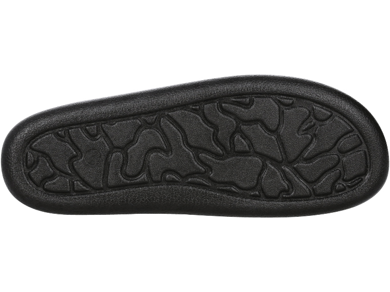 Zwarte sandaalzool met een abstract, organisch patroon voor grip.