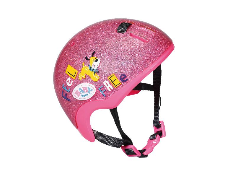 Roze glitter BABY born fietshelm met 'FEEL FREE' tekst en hondenmotief.