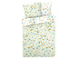 Beddengoed met een terrazzo-print in pasteltinten.