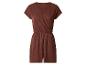 Bruine dames jumpsuit met korte mouwen en V-hals.