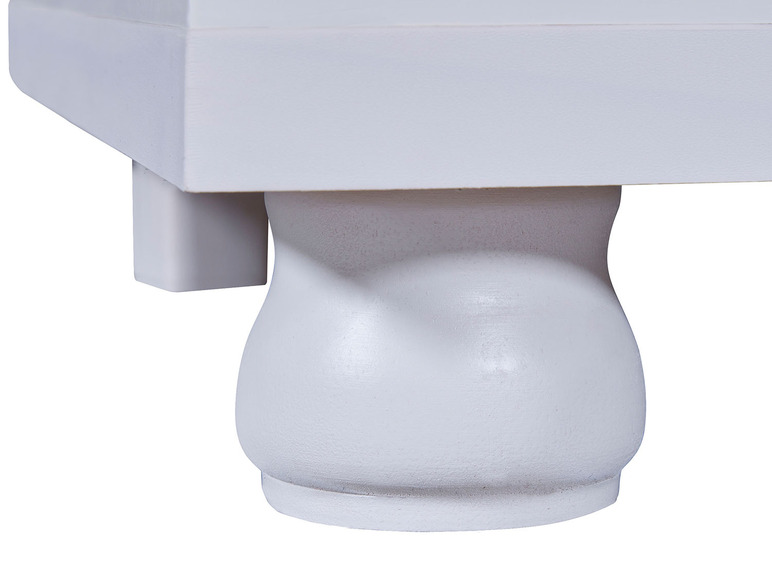 Witte houten tafelpoot met afgeronde hoeken.