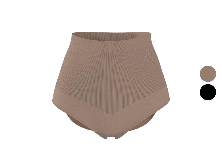 Hoog getailleerde beige geribbelde slip, met beige en zwarte kleurmonsters.