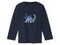 Donkerblauw kinder T-shirt met lange mouwen en de tekst 'I'M ROAR-SOME' met een dinosaurus.