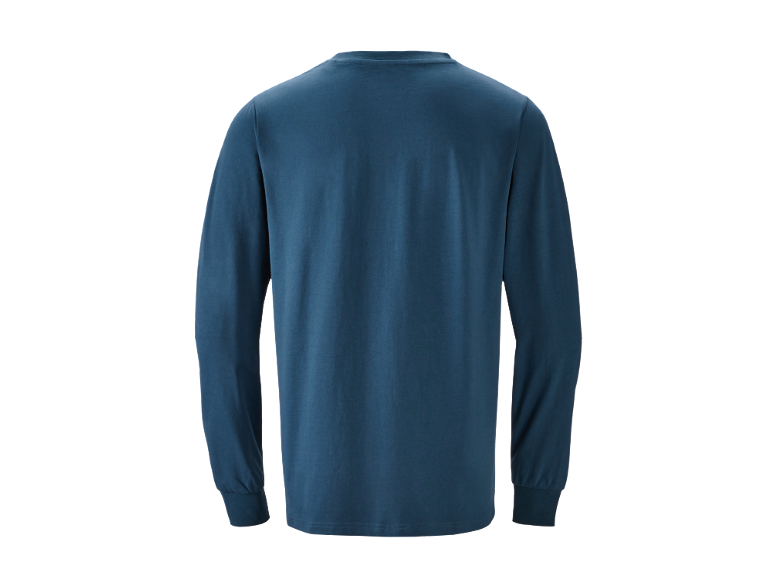 Blauw herenshirt met lange mouwen, achterkant