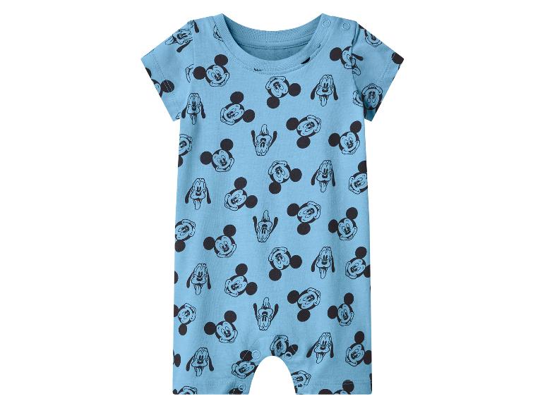 Blauwe baby romper met cartoonfiguren prints.