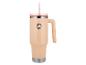 Beige thermosbeker met handvat en rietje