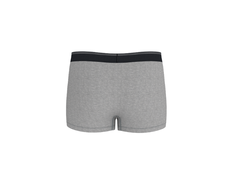 Grijze boxershort met zwarte tailleband, achteraanzicht.