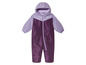 Een paarse baby overall met capuchon