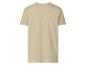 Een beige T-shirt met ronde hals, achteraanzicht.