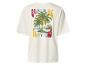 Crèmekleurig T-shirt met kleurrijke palmboomprint en de tekst 'SUNSHINE ON MY MIND'.