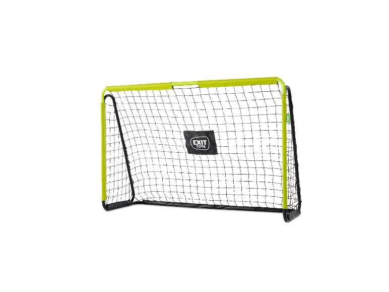 Een draagbaar voetbaldoel in limoengroen en zwart met het merk EXIT Toys.