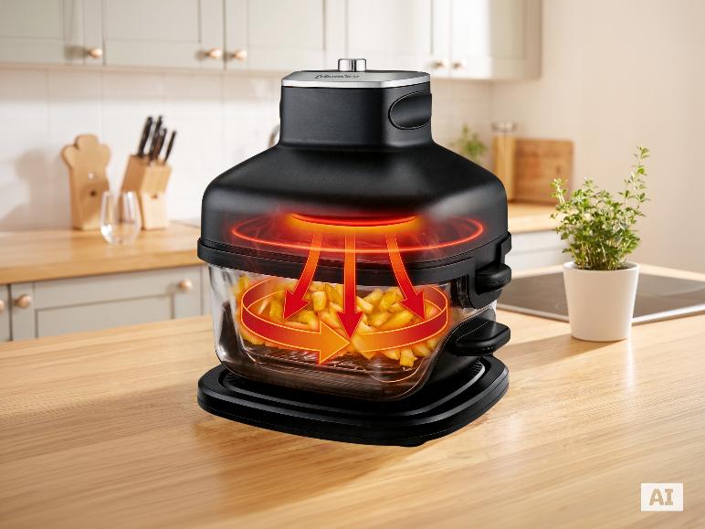 SILVERCREST glazen heteluchtfriteuse SHFDG 1500 A1 met weergave van heteluchtcirculatie