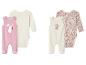 Twee babysetjes: roze velours romper met konijn en bloemen romper.