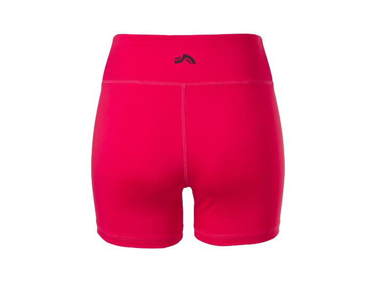 Rode damesfietsbroek met hoge taille en zwart logo.