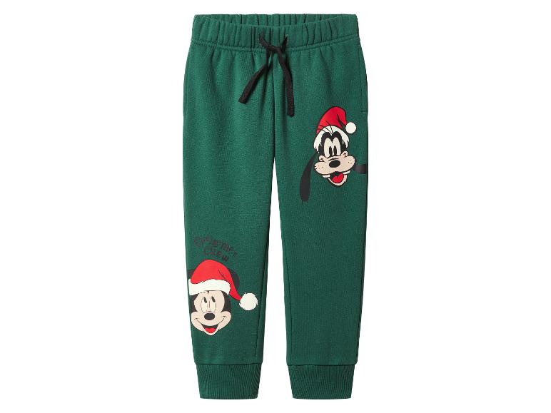 Groene joggingbroek met kerstprints van Mickey Mouse en Goofy
