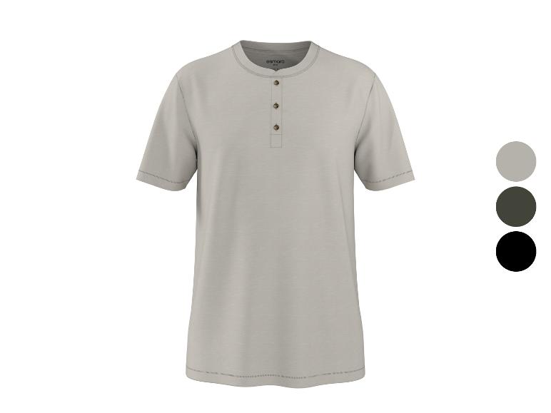 Heren Henley T-shirt met korte mouwen in lichtgrijs met knopen en drie kleuropties.