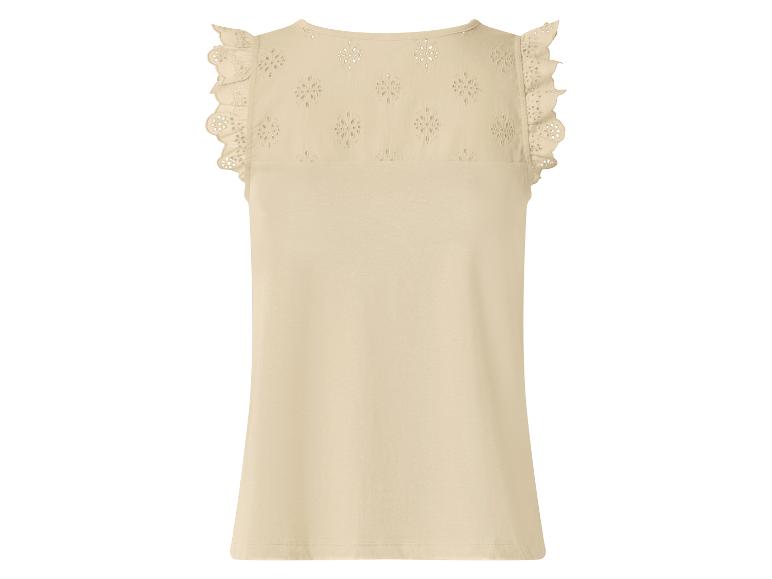Dames beige top met borduursel en ruches