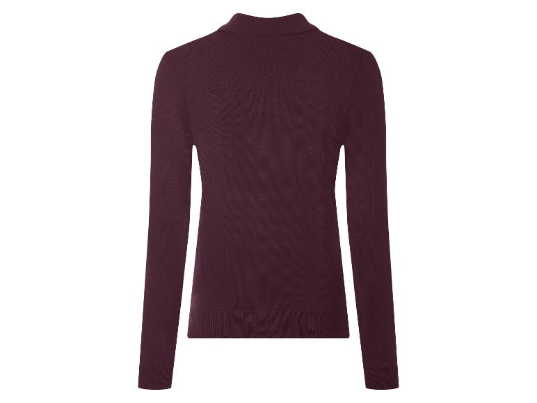 Achteraanzicht van een bordeauxrode polo met lange mouwen voor dames.