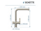 Een tekening van een Schütte keukenkraan met afmetingen.