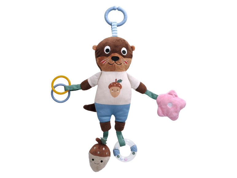 Schattig baby-speeltje in de vorm van een otter, met ringen en andere accessoires.