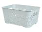 Lichtblauwe rechthoekige plastic opbergmand met gevlochten design
