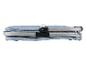 Lichtblauwe opvouwbare mand met aluminium handvatten, opgevouwen.