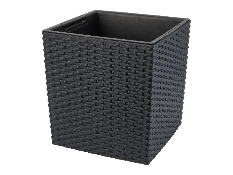 Donkergrijze vierkante opbergmand met gevlochten textuur