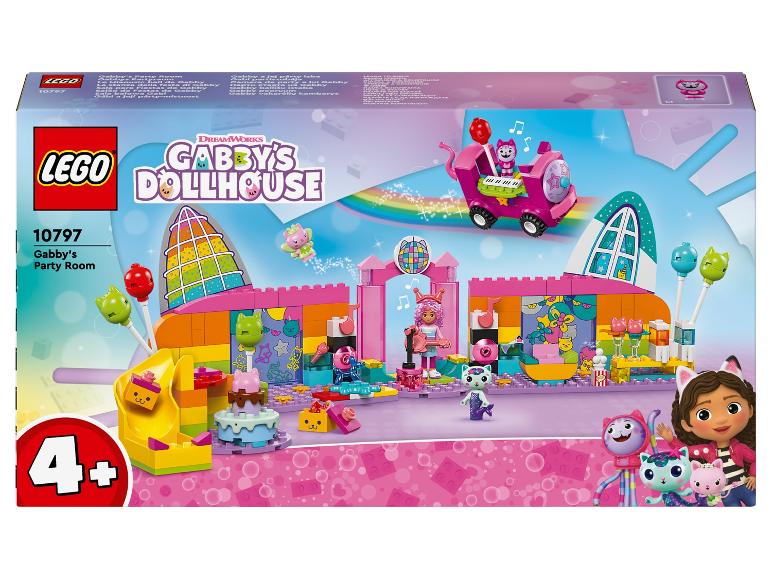 LEGO Gabby's Dollhouse set, Gabby's Feestkamer, met figuren en accessoires.