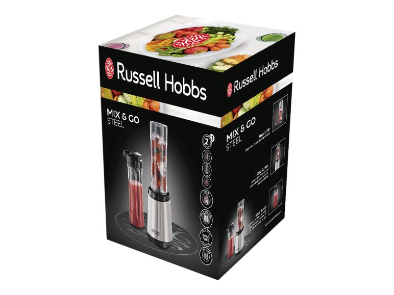 Verpakking van een Russell Hobbs Mix & Go Steel blender.