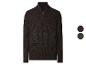 Heren gebreide trui met halve rits in donkerbruin, met kleurstaal voor donkergroen.