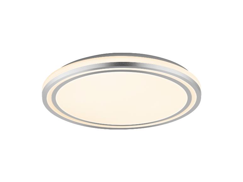 Ronde zilverkleurige LED-plafondlamp met wit lichtoppervlak.