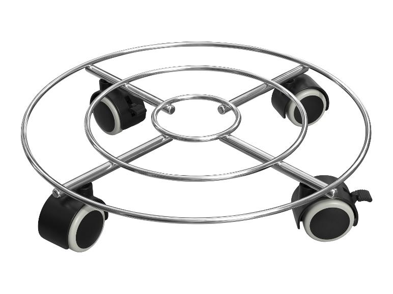 Metal plantenstandaard met wielen.