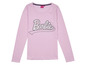 Een roze T-shirt met lange mouwen met het Barbie logo.