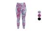 Dames sportlegging met abstract roze en blauw patroon.