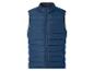 Donkerblauwe gewatteerde bodywarmer met ritssluiting en hoge kraag.