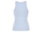 Een lichtblauw, geribbeld tanktop.