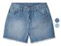 Lichtblauwe denim shorts met gerafelde zomen en knoopsluiting.