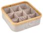 Opbergbox met vakjes, beige stof, bamboe rand.