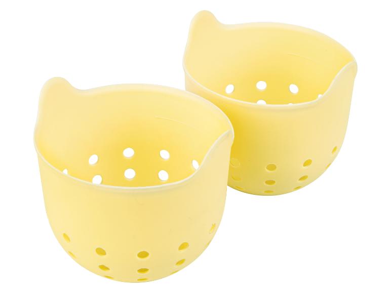 Twee gele, plastic eierrekken.