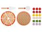 Houten pizzaspeelset met toppings en serveergereedschap.