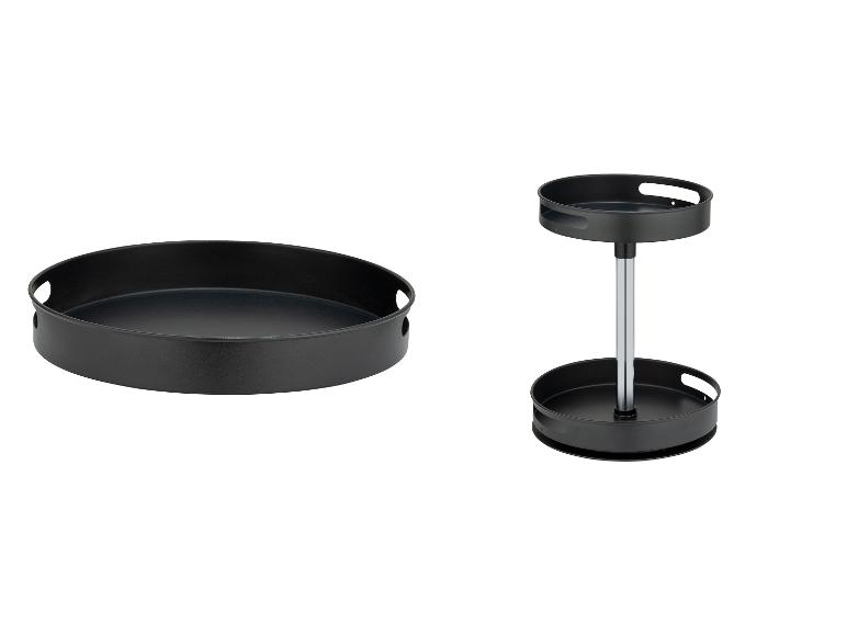 Ronde dienblad en zwart twee-laags rek.
