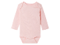 Roze baby romper met lange mouwen.